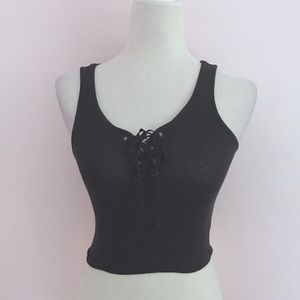 brandy john gault lace front black tank crop top